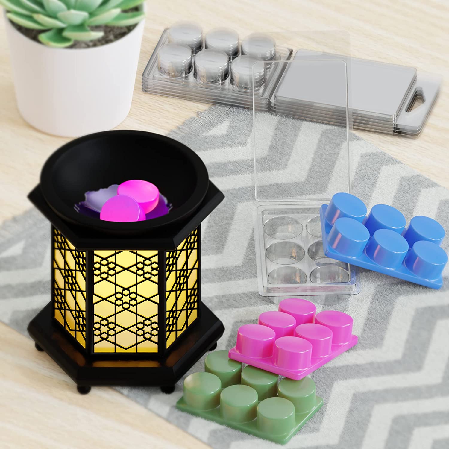 100 Pack Wax Melt Containers with 6 Cavity Clear Plastic Wax Melt Clamshell for DIY Wax Melt Candles, Shape (Circle)