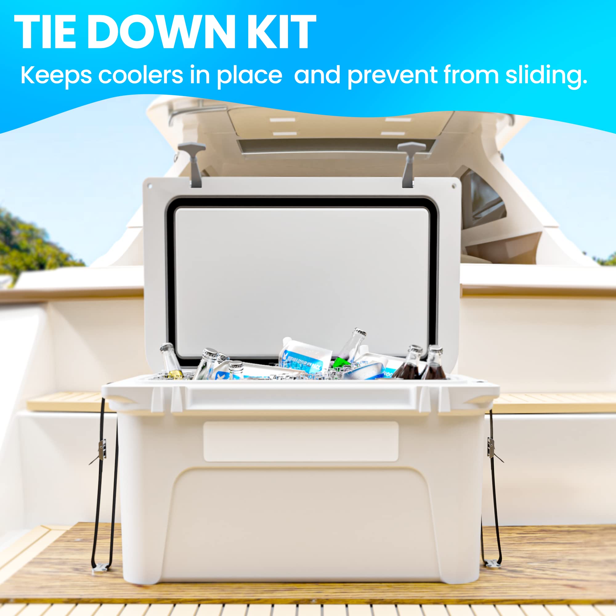 Cooler Tie Down Kit, Cooler Accessories, Cooler Tie Down Straps for YETI Coolers RTIC Coolers to Boat, Deck, Truck Bed and Trailer