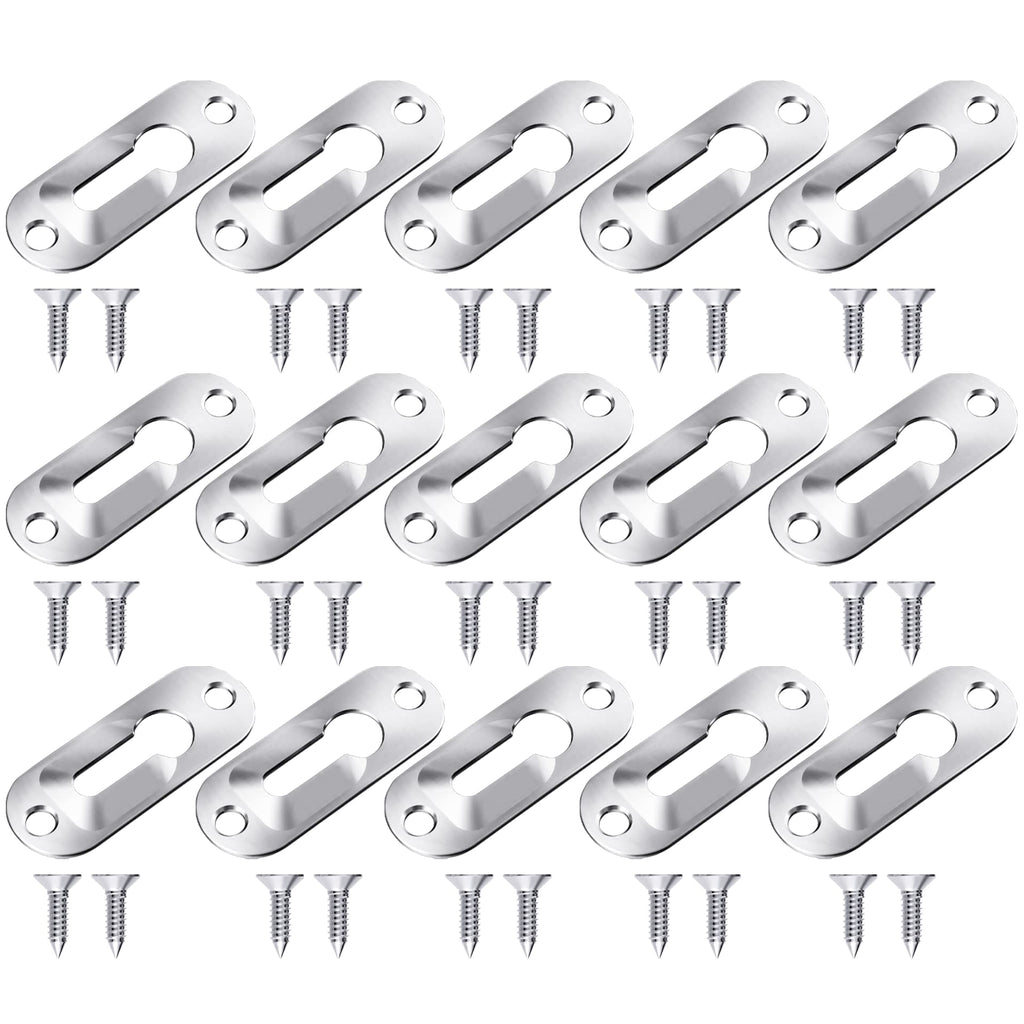 30 Pieces Single Keyhole Hangers Metal Hanging Brackets for Mirror Picture Frames with 60 Pieces Metal Screws (Silver, 43 x 16 mm)