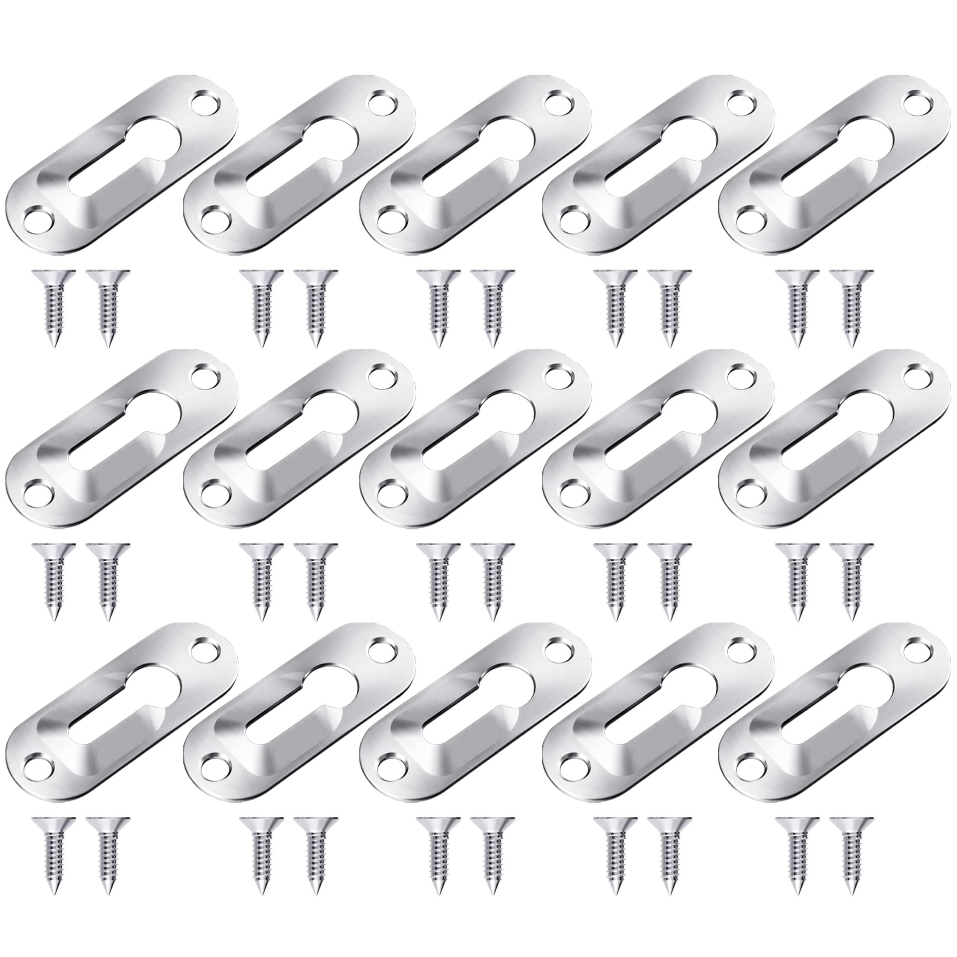 30 Pieces Single Keyhole Hangers Metal Hanging Brackets for Mirror Picture Frames with 60 Pieces Metal Screws (Silver, 43 x 16 mm)