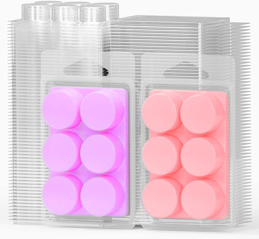 100 Pack Wax Melt Containers with 6 Cavity Clear Plastic Wax Melt Clamshell for DIY Wax Melt Candles, Shape (Circle)