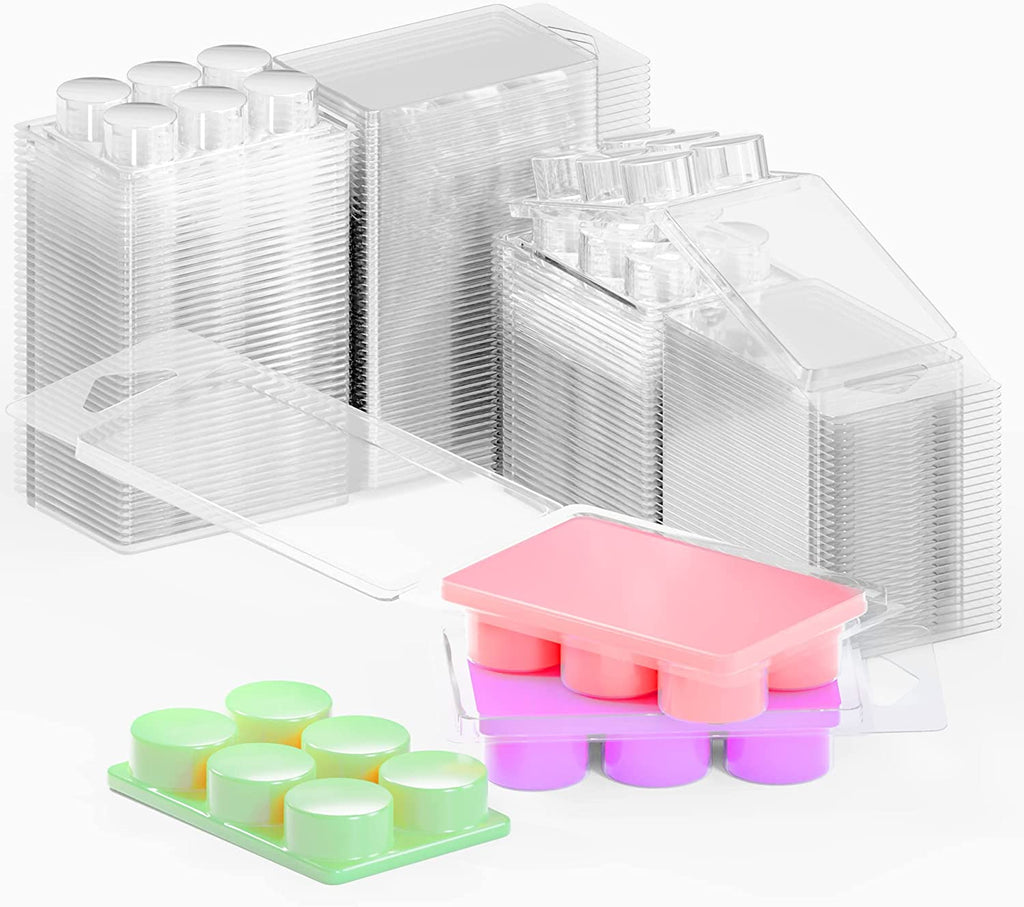100 Pack Wax Melt Containers with 6 Cavity Clear Plastic Wax Melt Clamshell for DIY Wax Melt Candles, Shape (Circle)