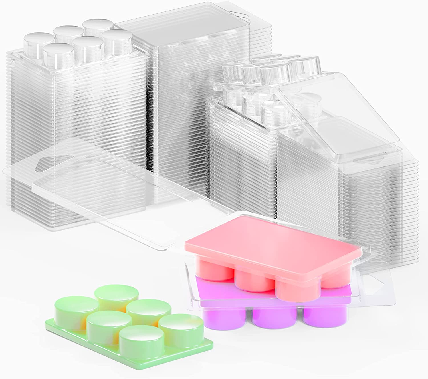 100 Pack Wax Melt Containers with 6 Cavity Clear Plastic Wax Melt Clamshell for DIY Wax Melt Candles, Shape (Circle)
