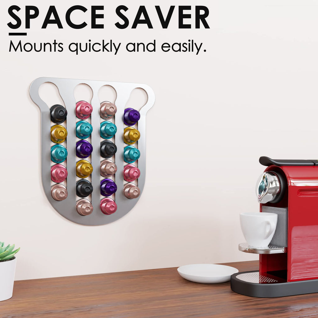 Coffee Capsule Storage Holder & Organizer Made of 304 Stainless Steel Compatible With Nespresso Capsules with Mount Kit on Walls, Cabinet Vertically or Horizontally