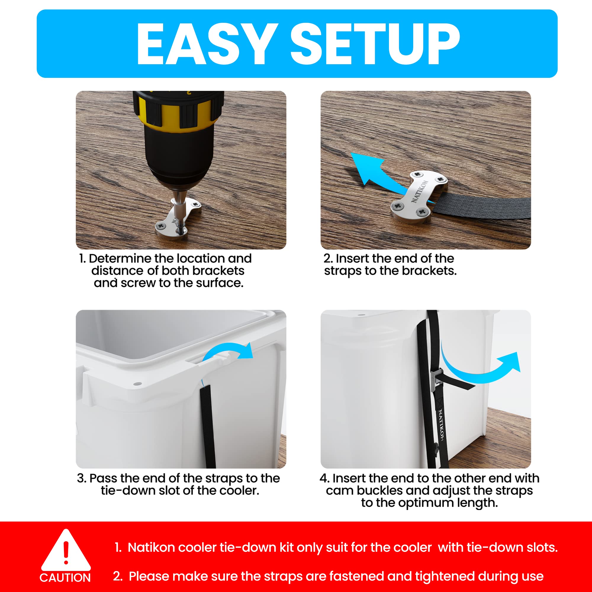 Cooler Tie Down Kit, Cooler Accessories, Cooler Tie Down Straps for YETI Coolers RTIC Coolers to Boat, Deck, Truck Bed and Trailer