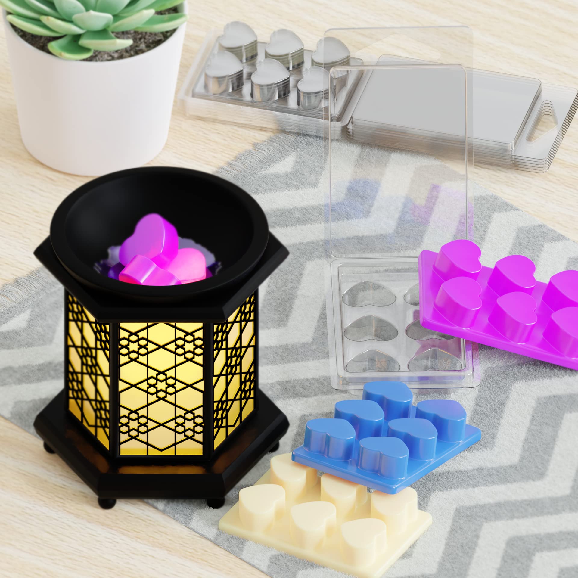 100 Pack Wax Melt Containers with 6 Cavity Clear Plastic Wax Melt Clamshell for DIY Wax Melt Candles, Shape (Heart)
