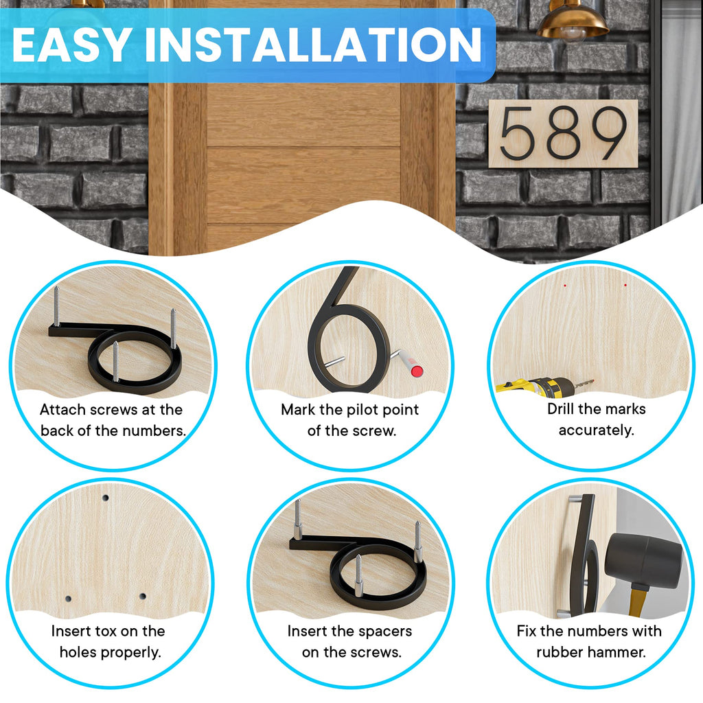 5 Inch Zinc Alloy Floating House Number, Modern House Numbers, Garden Door Mailbox Address Numbers with Nail Kit (Number 6)