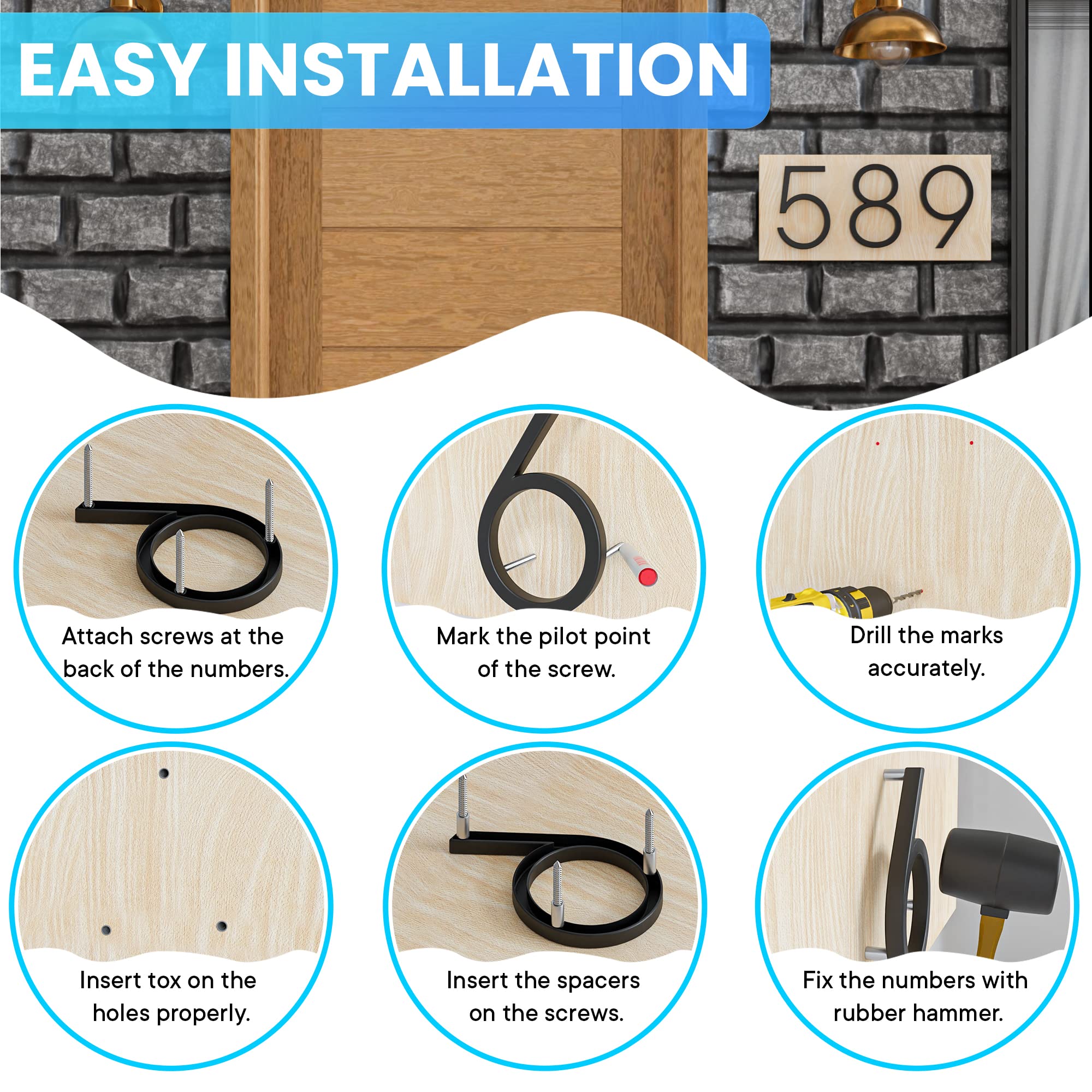 5 Inch Zinc Alloy Floating House Number, Modern House Numbers, Garden Door Mailbox Address Numbers with Nail Kit (Number 6)