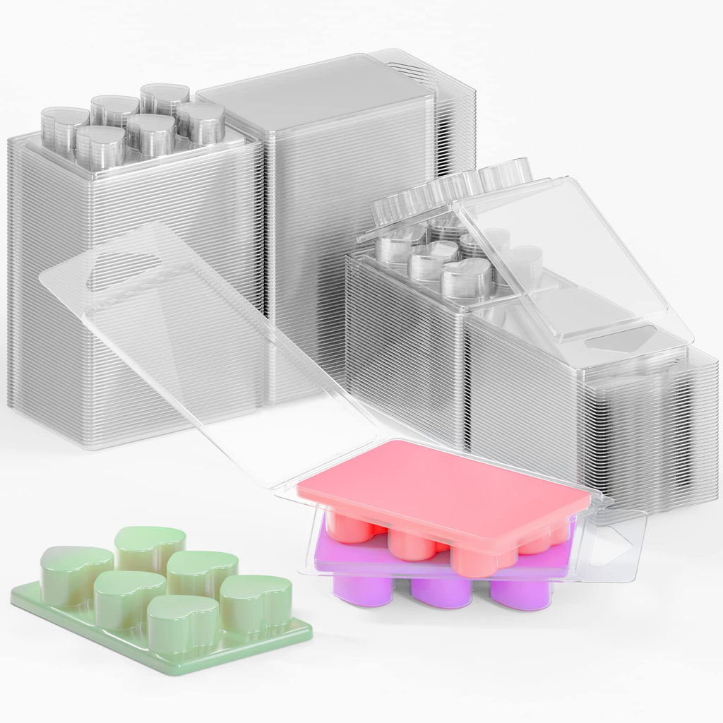 100 Pack Wax Melt Containers with 6 Cavity Clear Plastic Wax Melt Clamshell for DIY Wax Melt Candles, Shape (Heart)