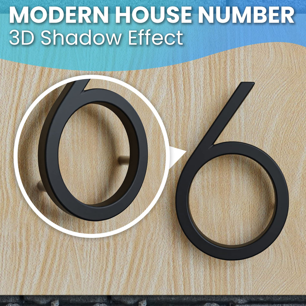 5 Inch Zinc Alloy Floating House Number, Modern House Numbers, Garden Door Mailbox Address Numbers with Nail Kit (Number 6)