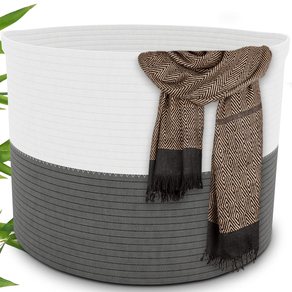 Round Cotton Laundry Rope Basket Natural Pure Woven Perfect for Blankets, Pil...