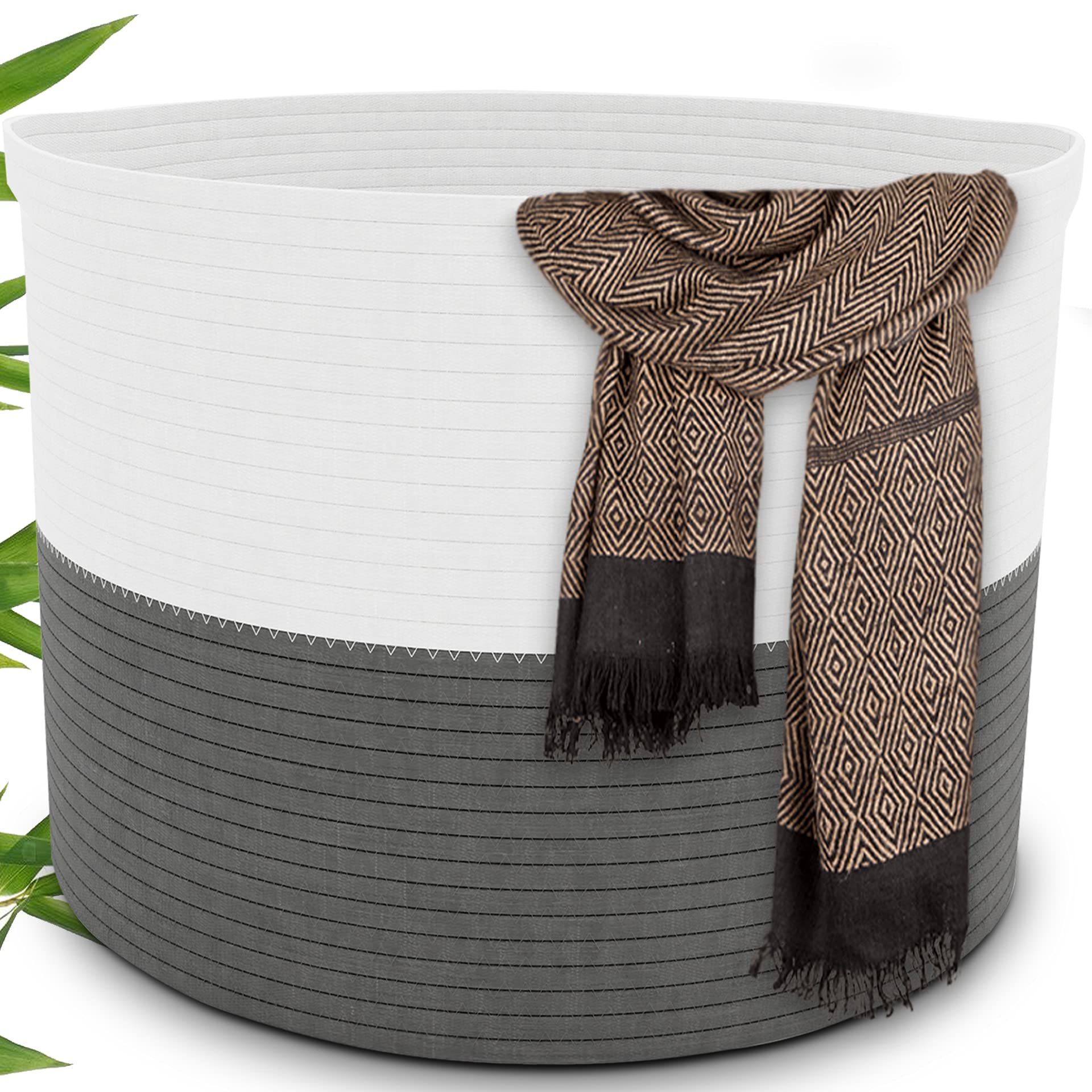Round Cotton Laundry Rope Basket Natural Pure Woven Perfect for Blankets, Pil...