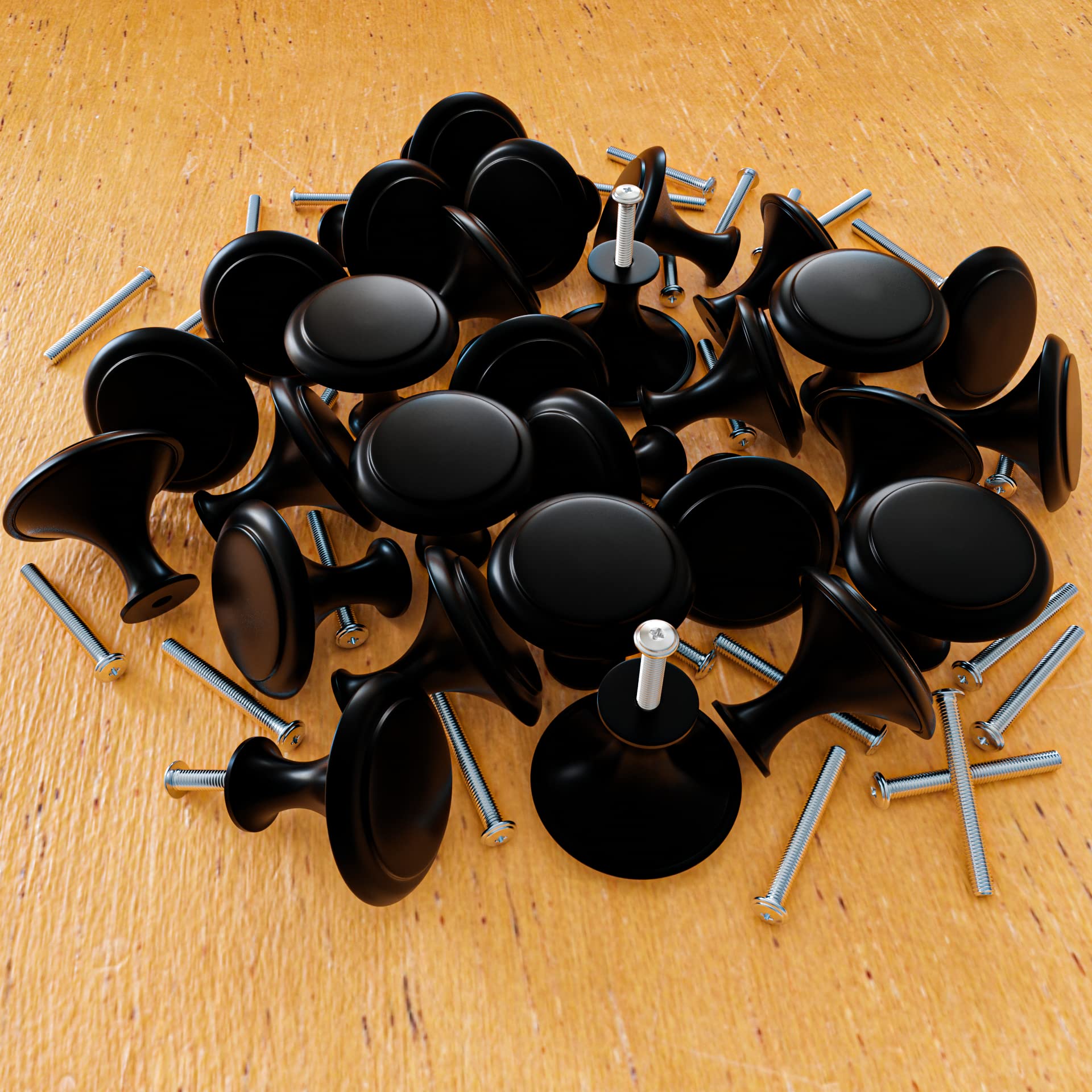 Cabinet Dresser Knobs Round Cabinet Knobs and Pulls Drawer Handle with Screws (Black, 36 Pieces, 1.06 Inch)