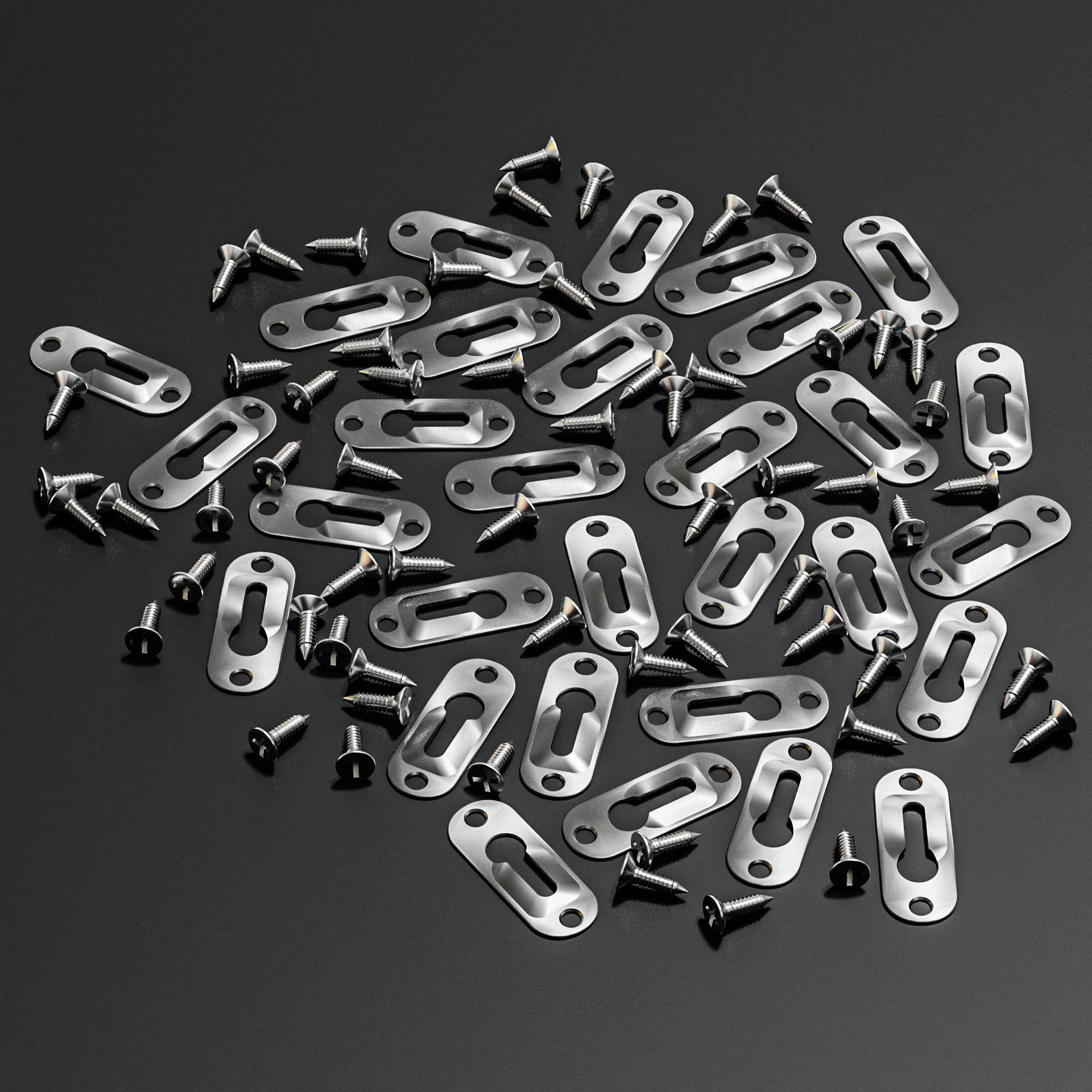 30 Pieces Single Keyhole Hangers Metal Hanging Brackets for Mirror Picture Frames with 60 Pieces Metal Screws (Silver, 43 x 16 mm)
