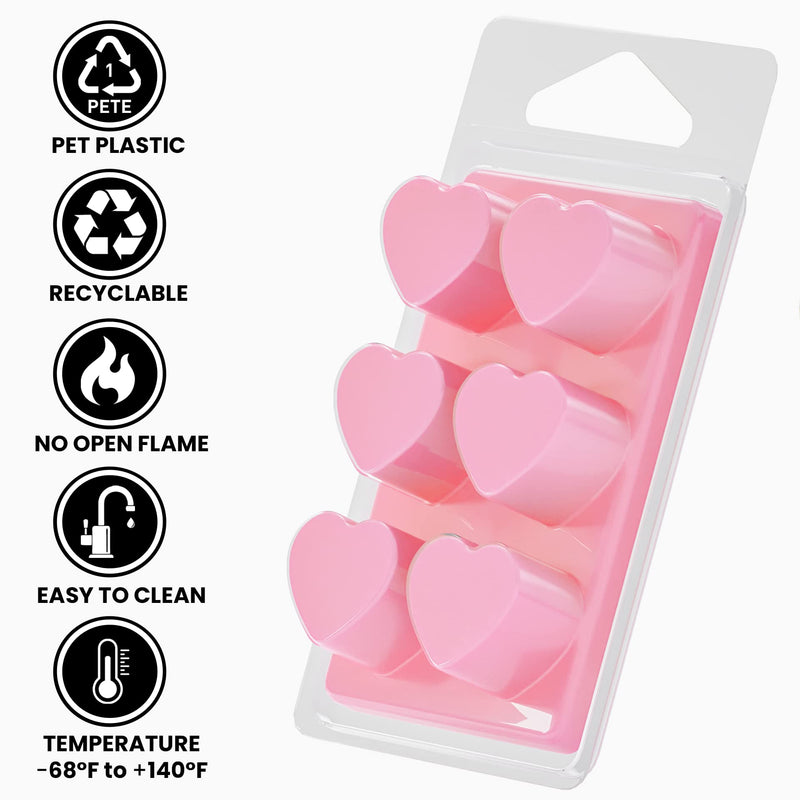100 Pack Wax Melt Containers with 6 Cavity Clear Plastic Wax Melt Clamshell for DIY Wax Melt Candles, Shape (Heart)